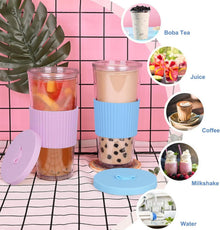24oz Bubble Tea Becher mit Deckel und Strohhalm, 2er Pack