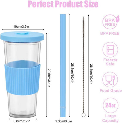 Bubble Tea Becher 24oz mit Deckel und Strohhalm 2er Set