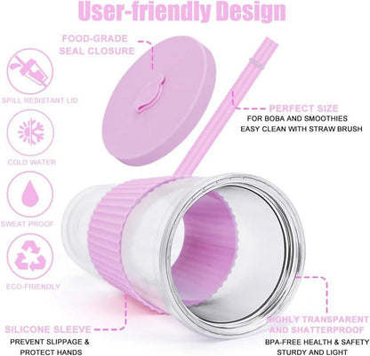 Bubble Tea Becher 24oz mit Deckel und Strohhalm, 2er