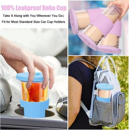 Bubble Tea Becher 24oz mit Deckel und Strohhalm, 2er