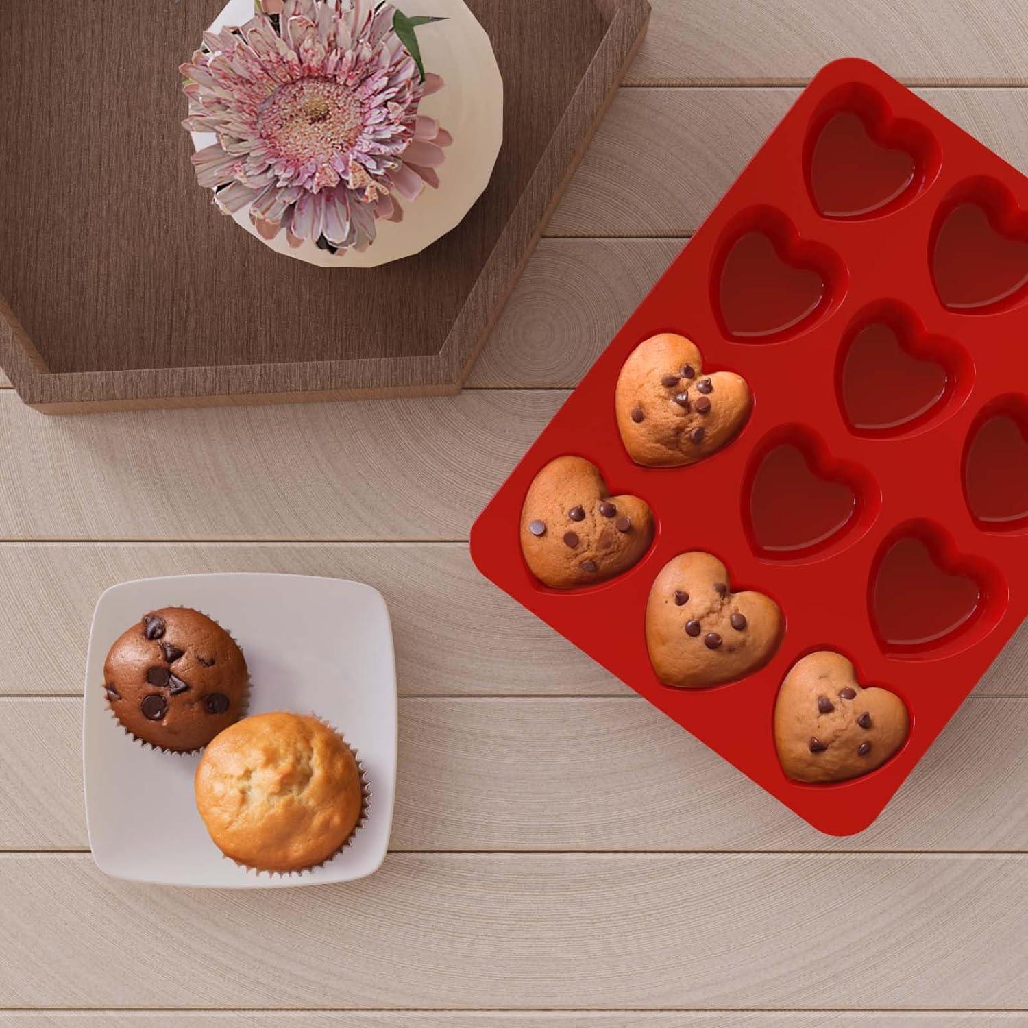 Silikon Herzform Backform für 12 Muffins, 2er Set - Antihaft