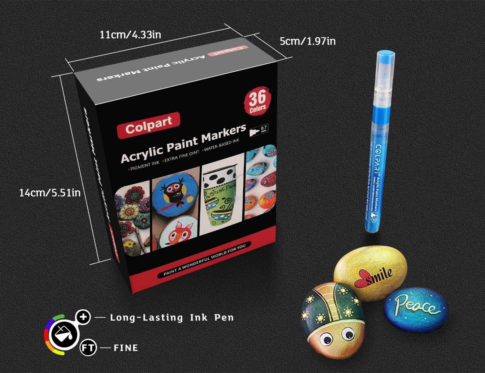 Acrylstifte feine Spitze wasserfest 36 Farben Steine, Holz, Leinwand