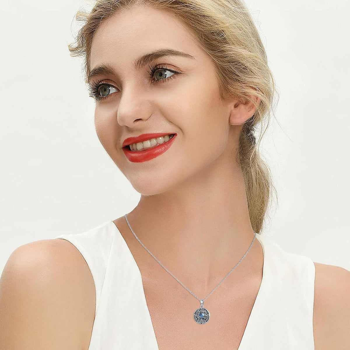 925 Sterlingsilber Halskette mit Lebensbaum Medaillon für Damen