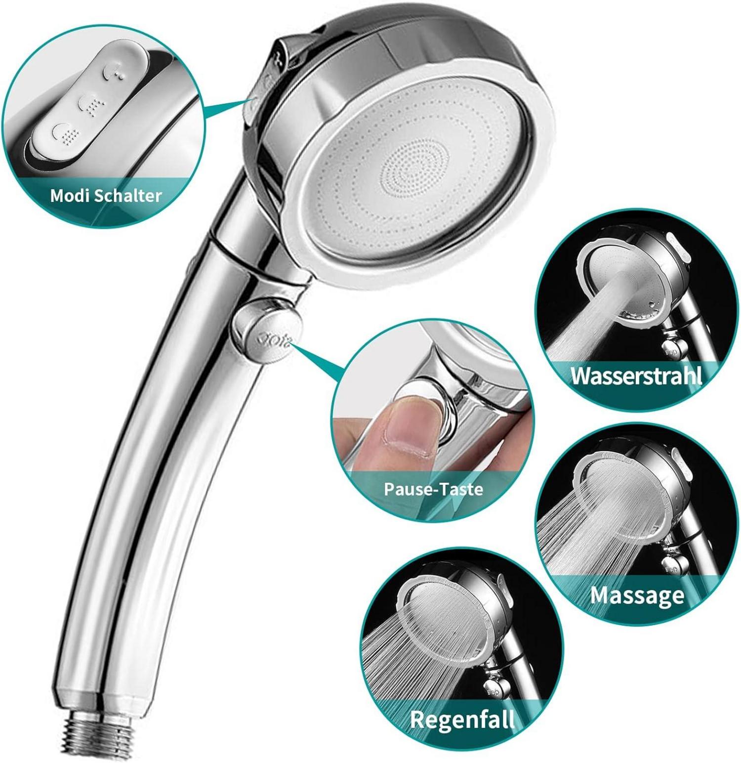 Wassersparender Duschkopf mit Stopptaste, 3
