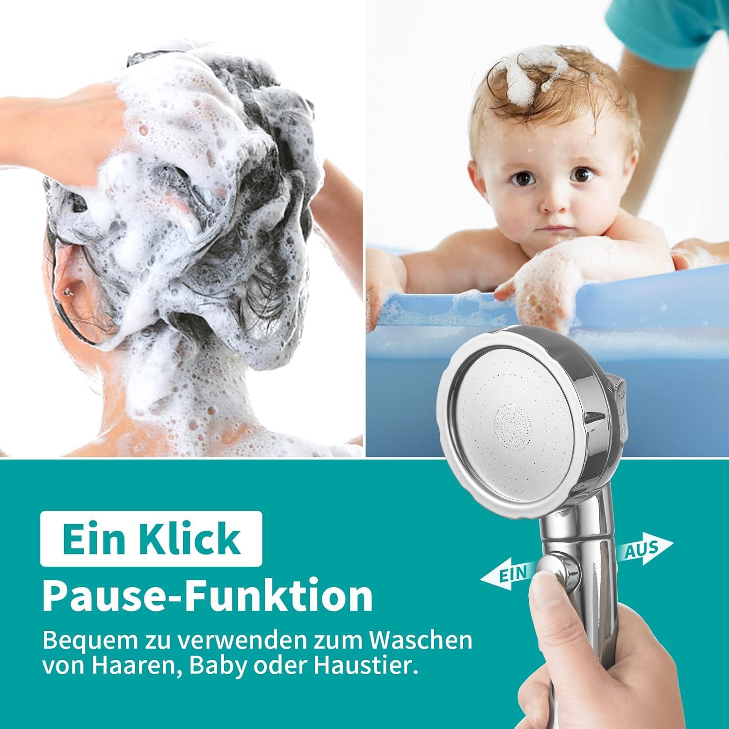 Duschkopf Wassersparend mit Wasserstop Funktion und 3 Strahlarten