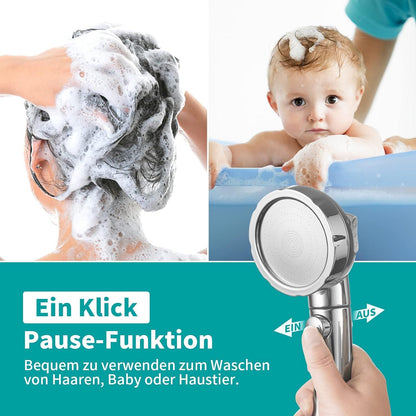 Duschkopf Wassersparend mit Wasserstop Funktion und 3 Strahlarten