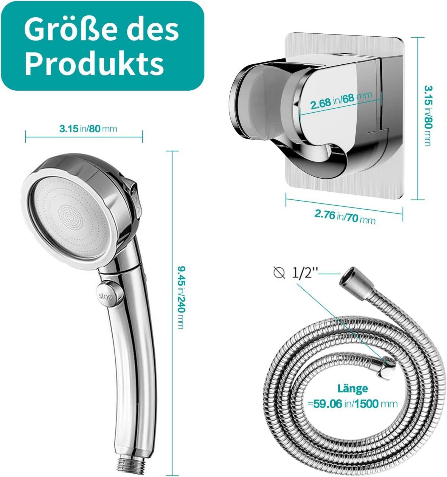 Duschkopf Wassersparend mit Wasserstop Funktion, 3 Strahlarten