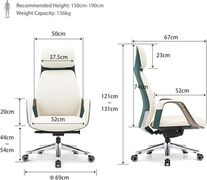 Ergonomischer Bürostuhl Chefsessel aus Echtleder, Business Lift