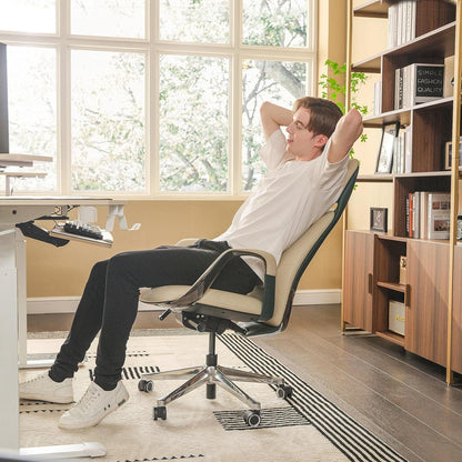 EUREKA ERGONOMIC Chefsessel Leder cremefarben, Business Drehstuhl mit hoher Rückenlehne