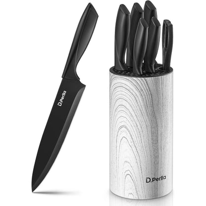 7 TLg Messerblock mit Messer Edelstahl Schwarz Küchenmesser