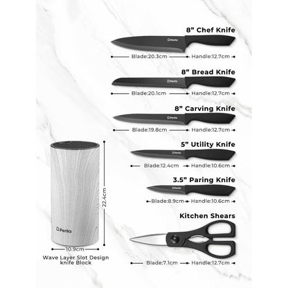 7 TLg Messerblock mit Messer Edelstahl Schwarz Küchenmesser