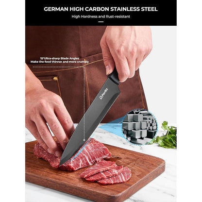 7 TLg Messerblock mit Messer Edelstahl Schwarz Küchenmesser