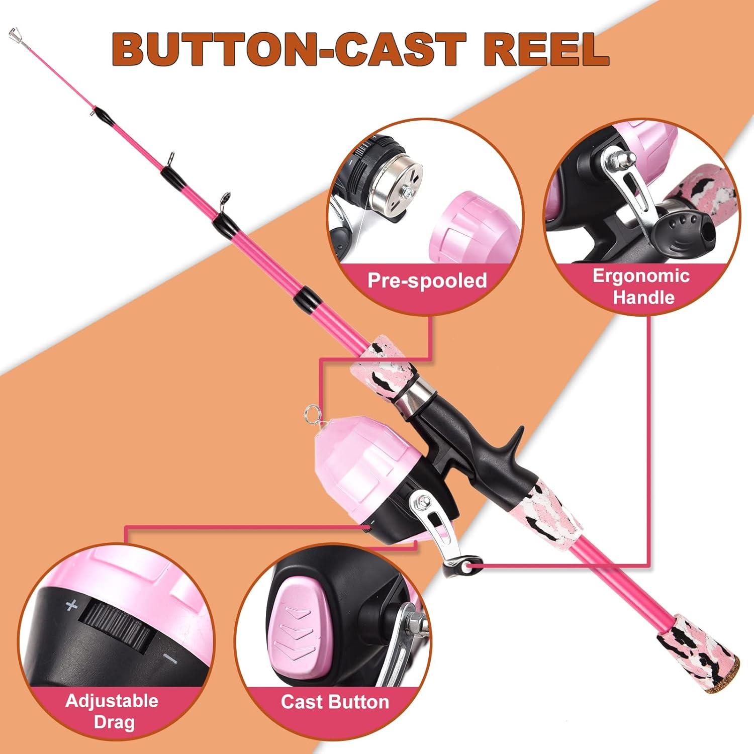 Kinder Angelset Teleskop Rute Rolle Köder 1,5m Pink Tragetasche