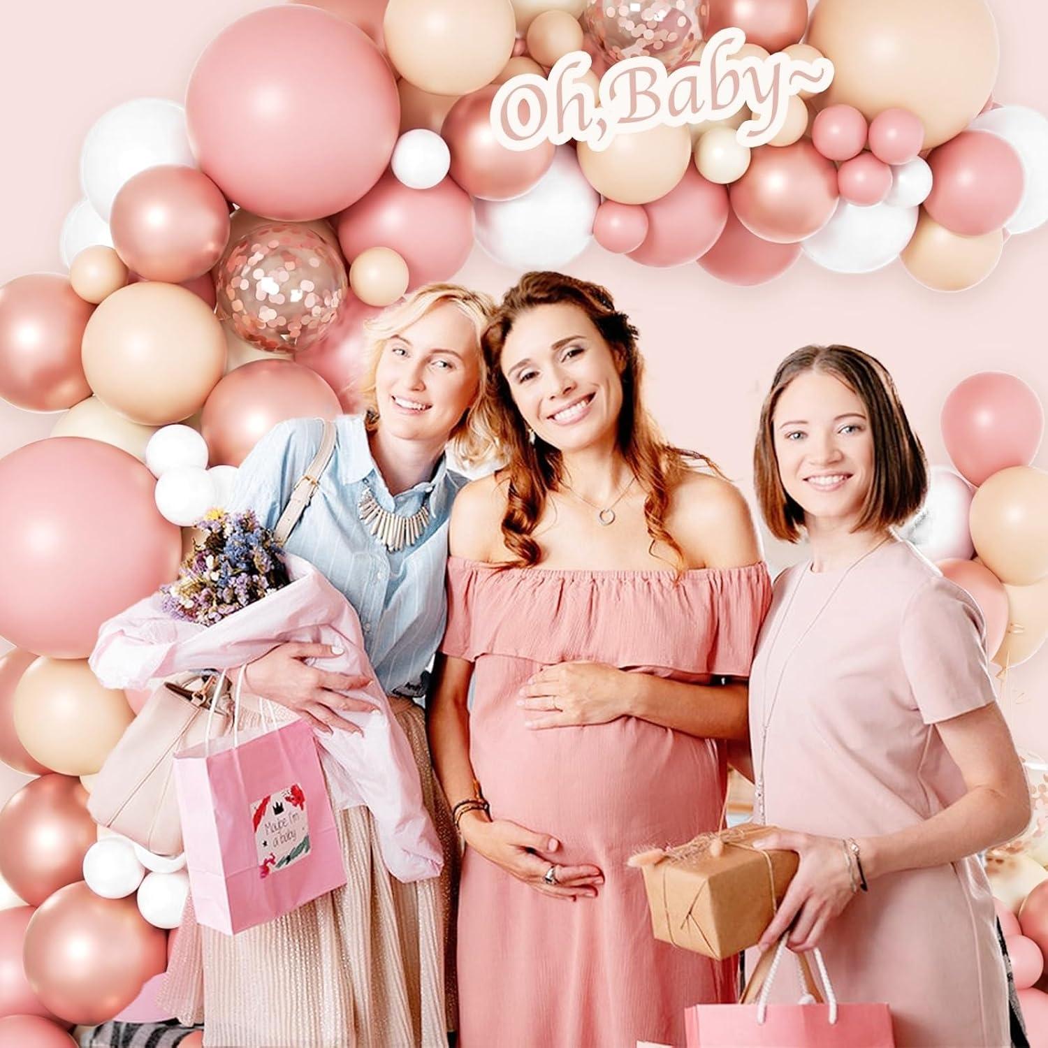 Luftballon Girlande Set 133 Stück Rosa Beige Weiß Pastell Metallic für Geburtstag Hochzeit Baby Party
