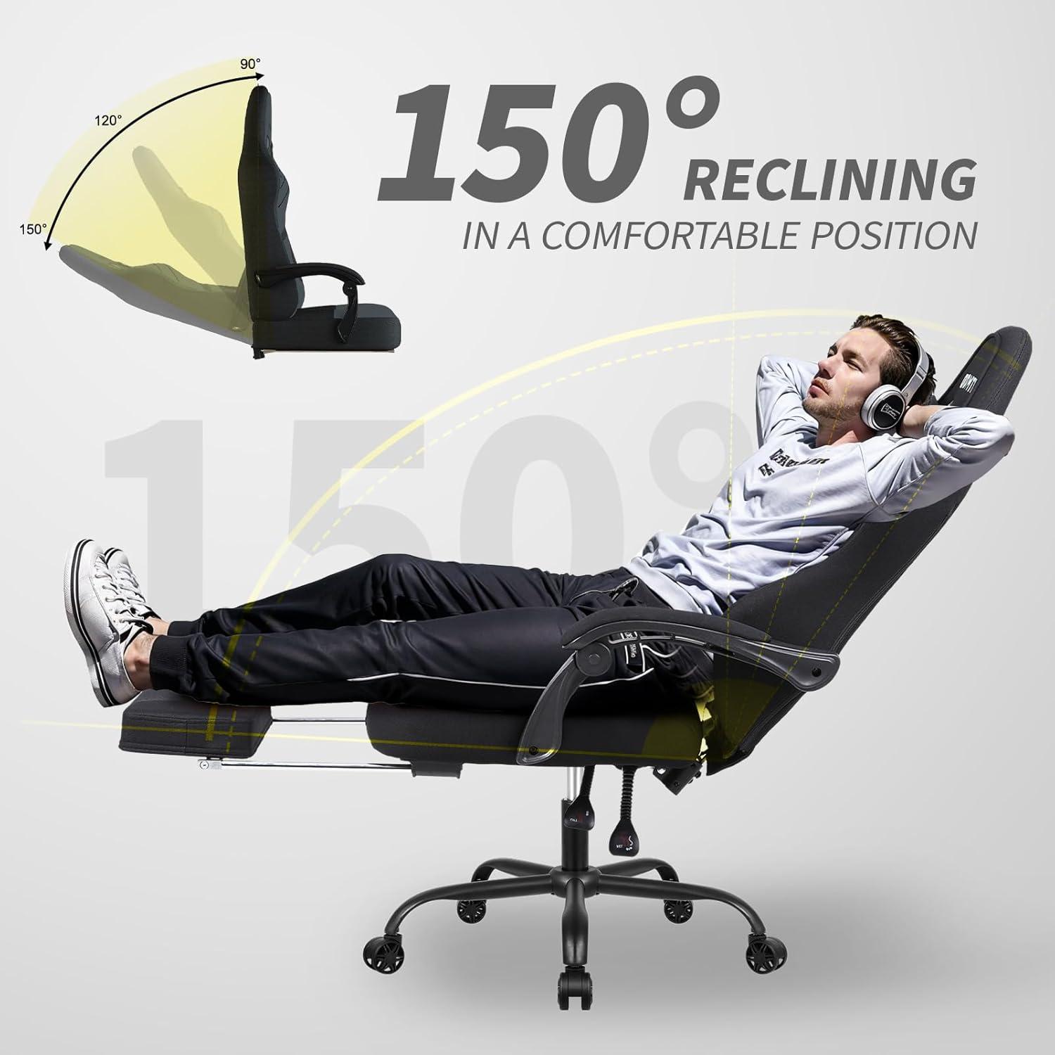 Gaming Stuhl Ergonomisch Fußstütze verstellbar 360° Drehbar Büro Home-Grau