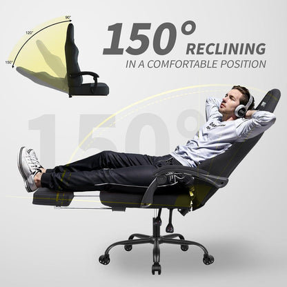 Gaming Stuhl Ergonomisch Fußstütze verstellbar 360° Drehbar Büro Home-Grau