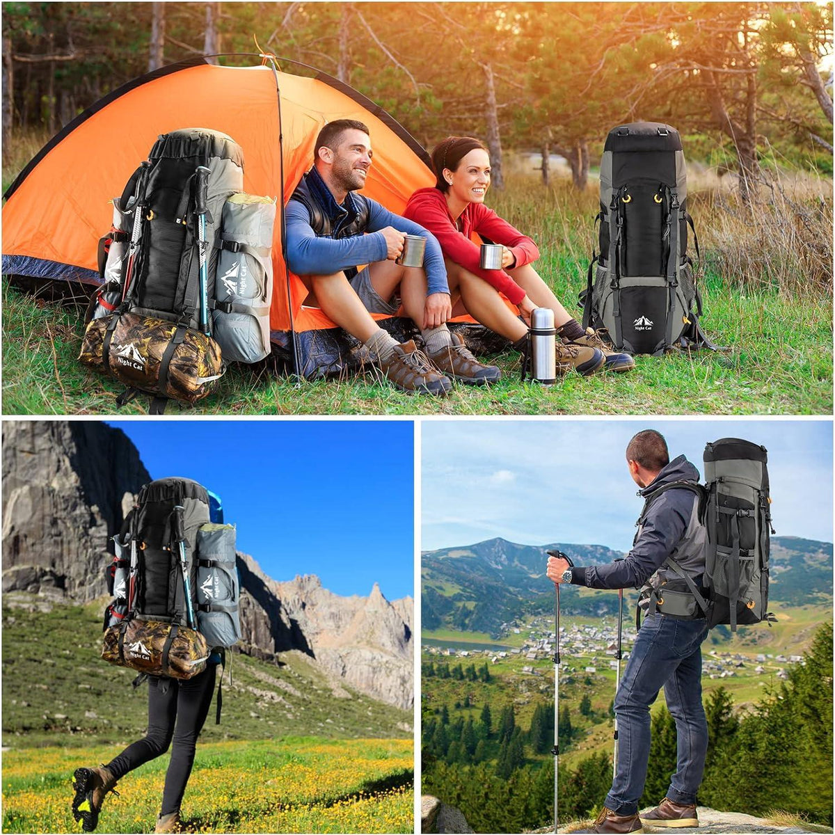 Night Cat Wanderrucksack 70L Outdoor Camping Trekking Rucksack Schwarz