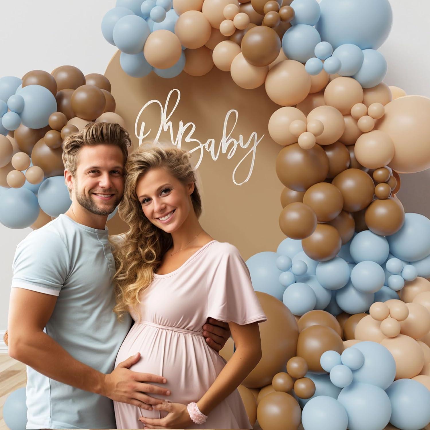 DIY Ballonbogen Set 147 Stk Braun Blau Kaffee Pastell Neutral Baby Shower