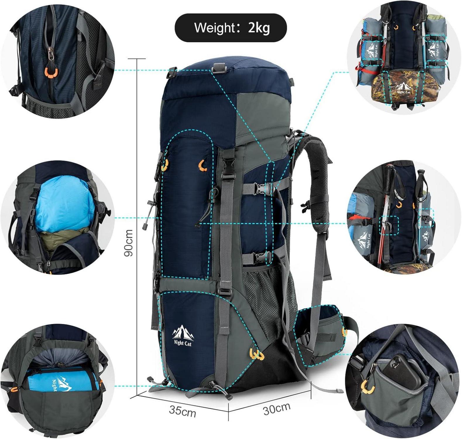 Night Cat Wanderrucksack 70L wasserfest herren atmungsaktiv Camping Trekking