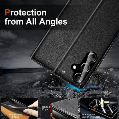 Samsung Galaxy A24 Handyhülle PU Schutz RFID Flip Case + 2 Panzerglas