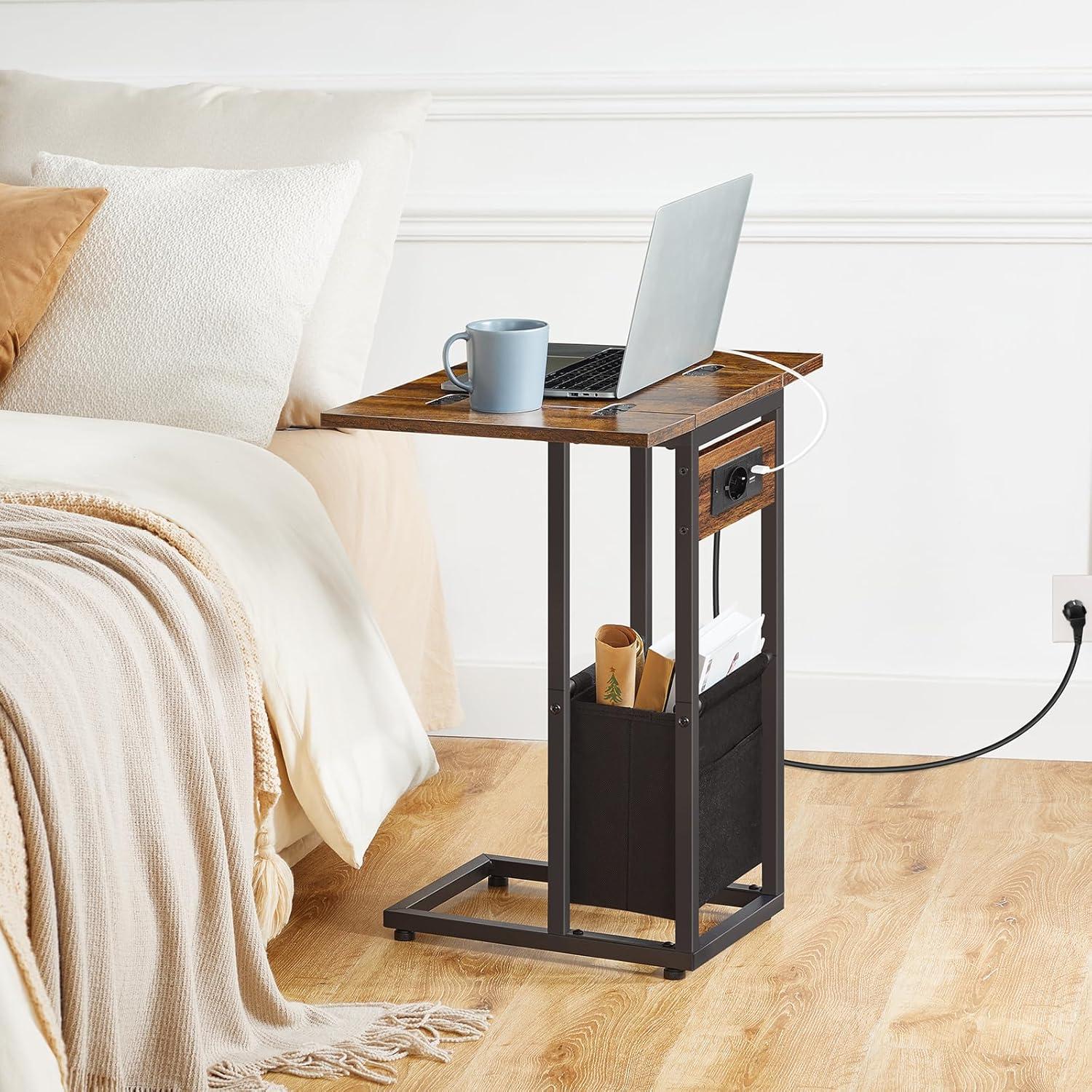 Beistelltisch Ladestation C-Form Klappbar Stofftasche USB-Anschlüsse