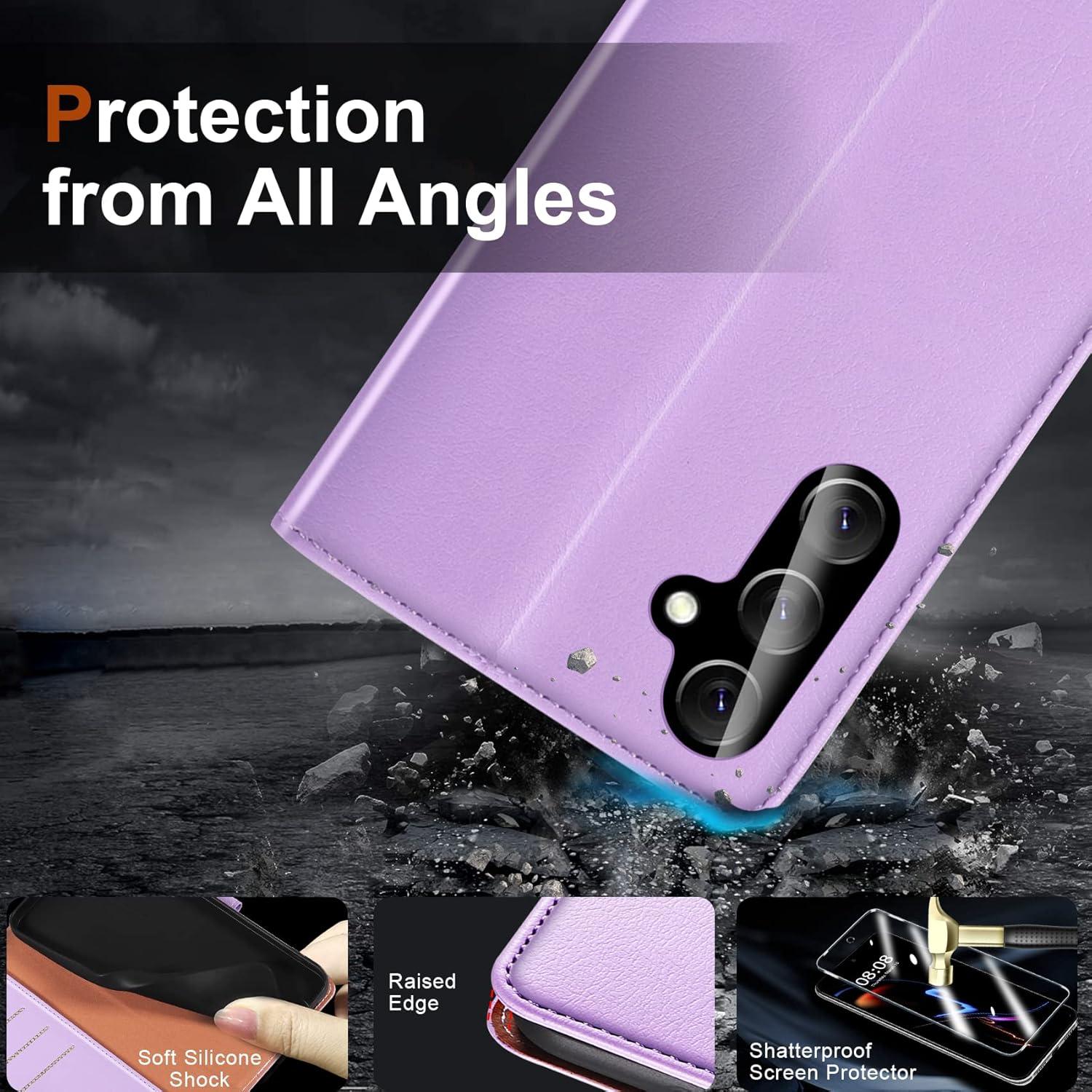 Samsung Galaxy A54 5G Handyhülle + Panzer Schutz Glas Violett PU Magnetisches