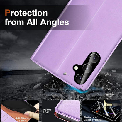 Samsung Galaxy A54 5G Handyhülle + Panzer Schutz Glas Violett PU Magnetisches