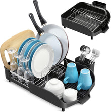 Erweiterbares Geschirrabtropfgestell mit Besteckhalter, Schwarz