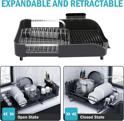 Erweiterbares Geschirrabtropfgestell mit Besteckhalter