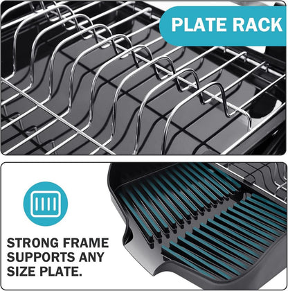 Erweiterbares Geschirrabtropfgestell mit Besteckhalter - Schwarz