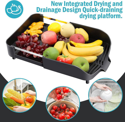 Verstellbares Geschirrabtropfgestell mit Besteckhalter, Kratzfest - Schwarz