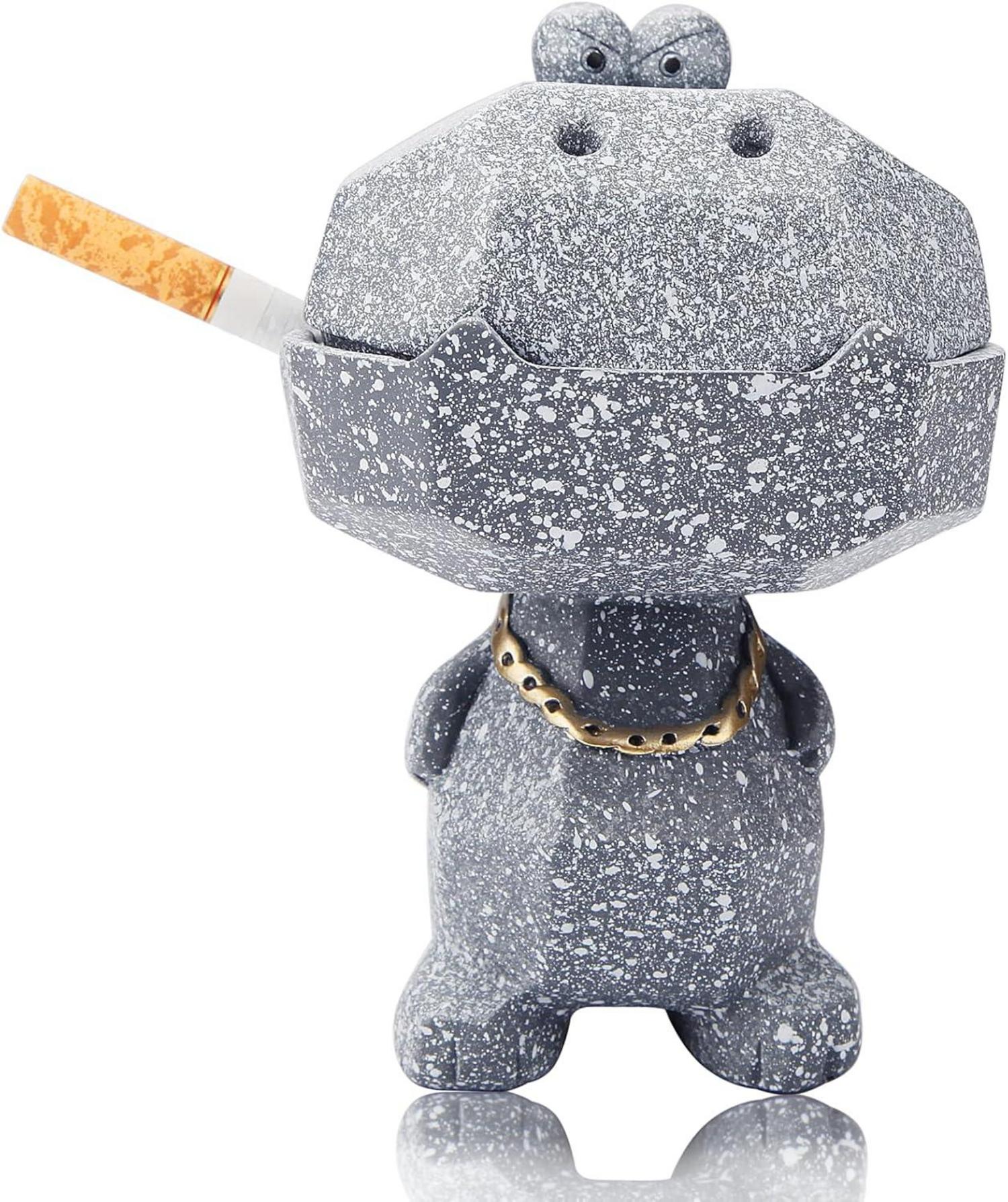 Krokodil Aschenbecher Draussen Grau 14cm Winddicht