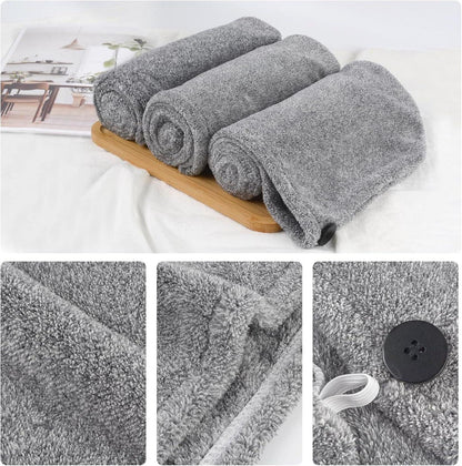 Haartuch Mikrofaser mit Knopf Bambus Kohlefaser 3er Set