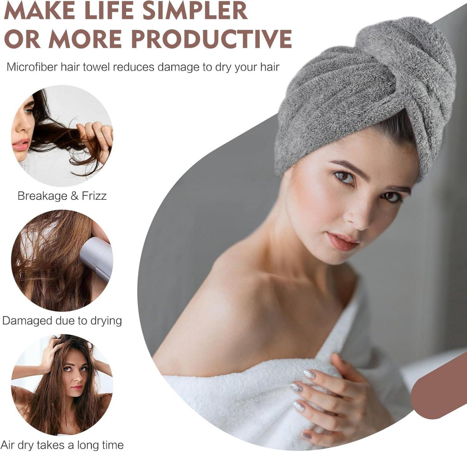 Turban Handtuch mit Knopf Mikrofaser Haarturban Bambus Kohlefaser