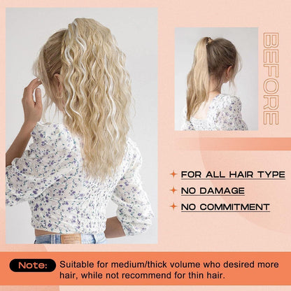 Blonder Pferdeschwanz mit Locken & Klammer – 45cm Haarverlängerung