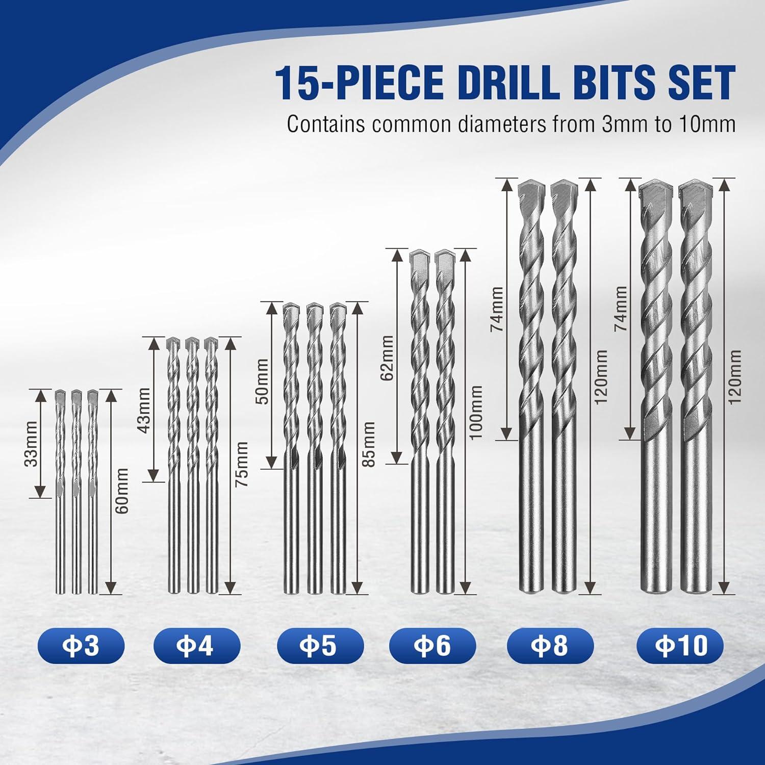 WORKPRO 15tlg. Steinbohrer Set 3-10mm mit