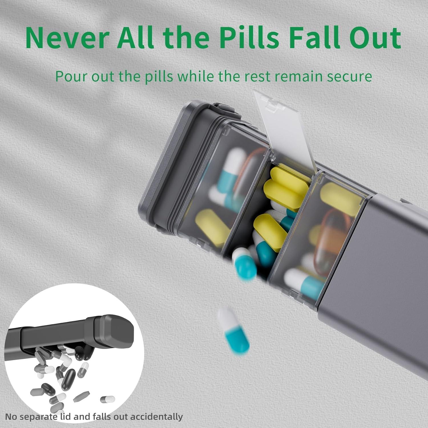 Tragbare Tablettenbox 7 Tage Aluminium-Grau 17x5,1x3 cm