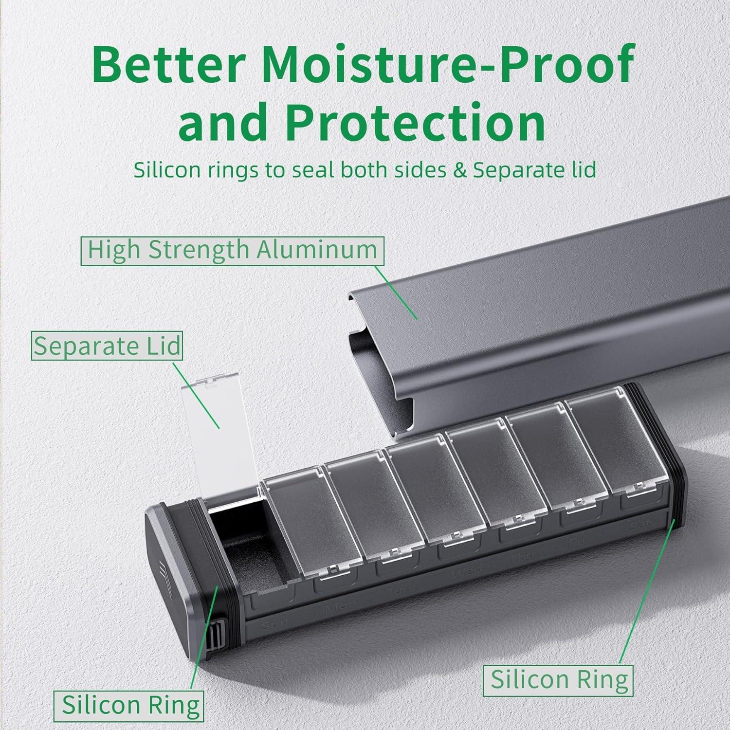 Pillenbox 7 Tage Aluminium Grau Vitamin Organizer