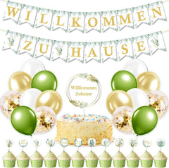 Willkommen Zuhause Baby Deko Set Eukalyptus Grün Girlande Luftballons