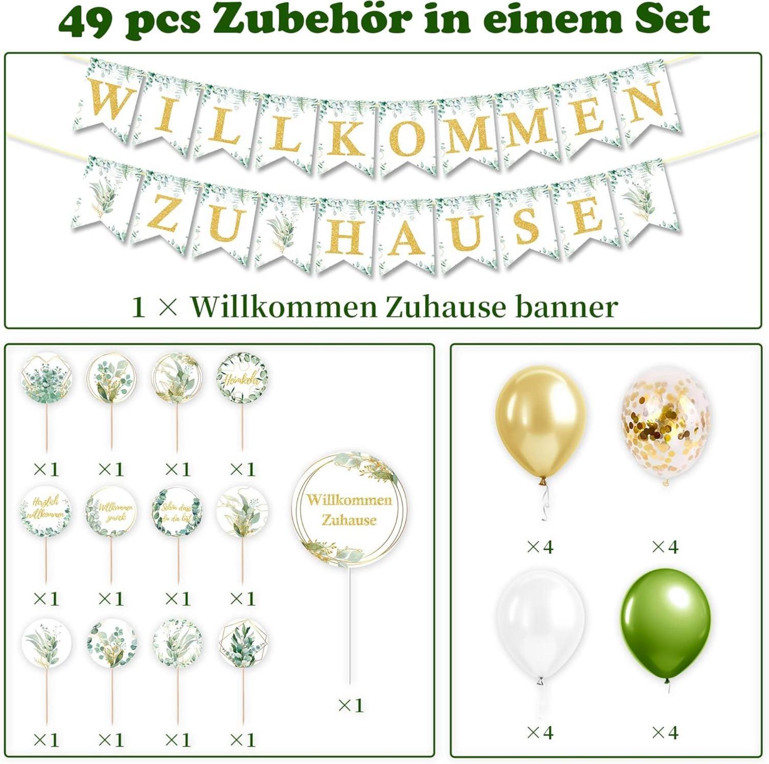 Willkommen Zuhause Baby Deko Set Eukalyptus Grün Banner