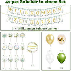 Willkommen Zuhause Baby Deko Set Eukalyptus Grün Banner