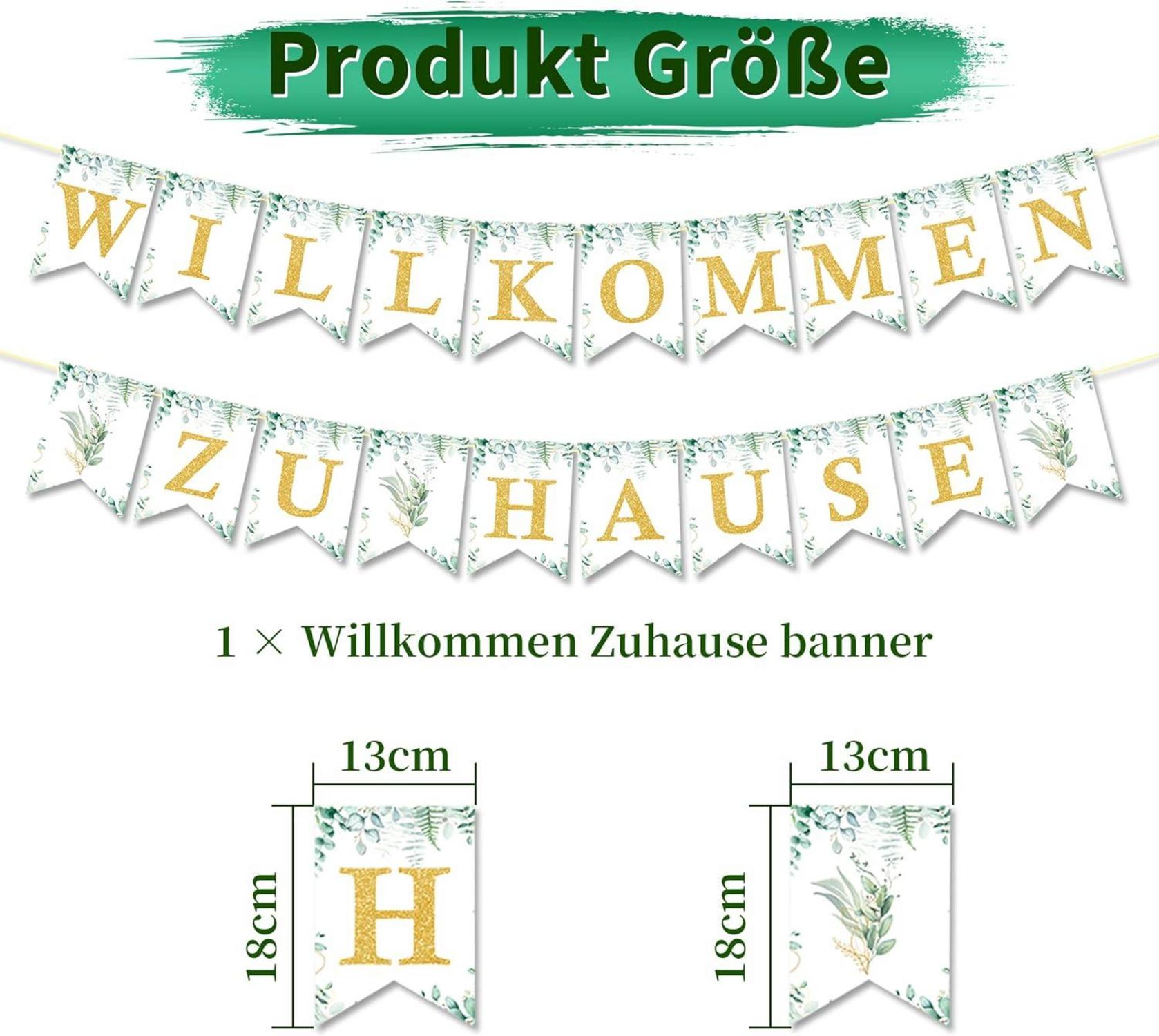 Willkommen Zuhause Baby Deko Set Eukalyptus Grün Girlande Luftballons