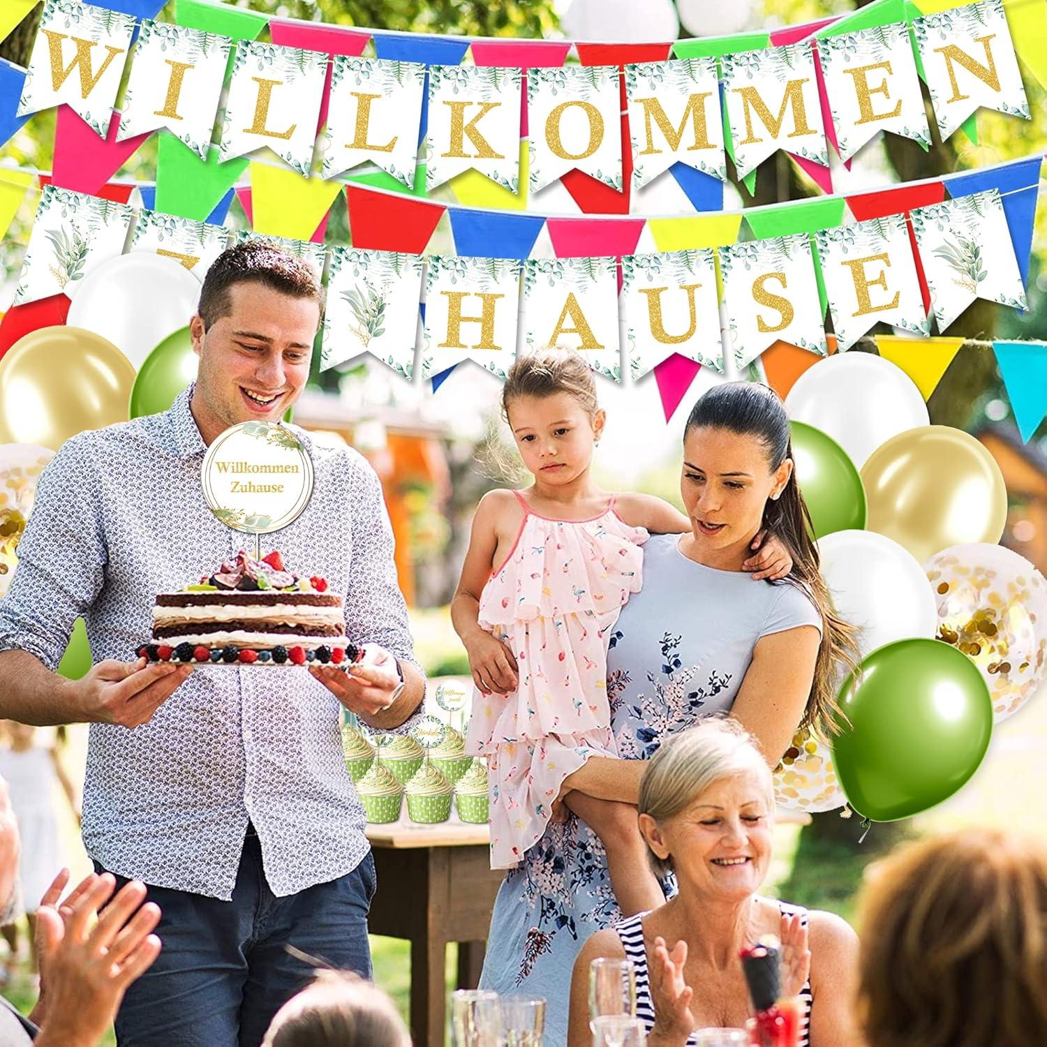 Willkommen Zuhause Baby Deko Set Girlande Luftballons Eukalyptus Grün