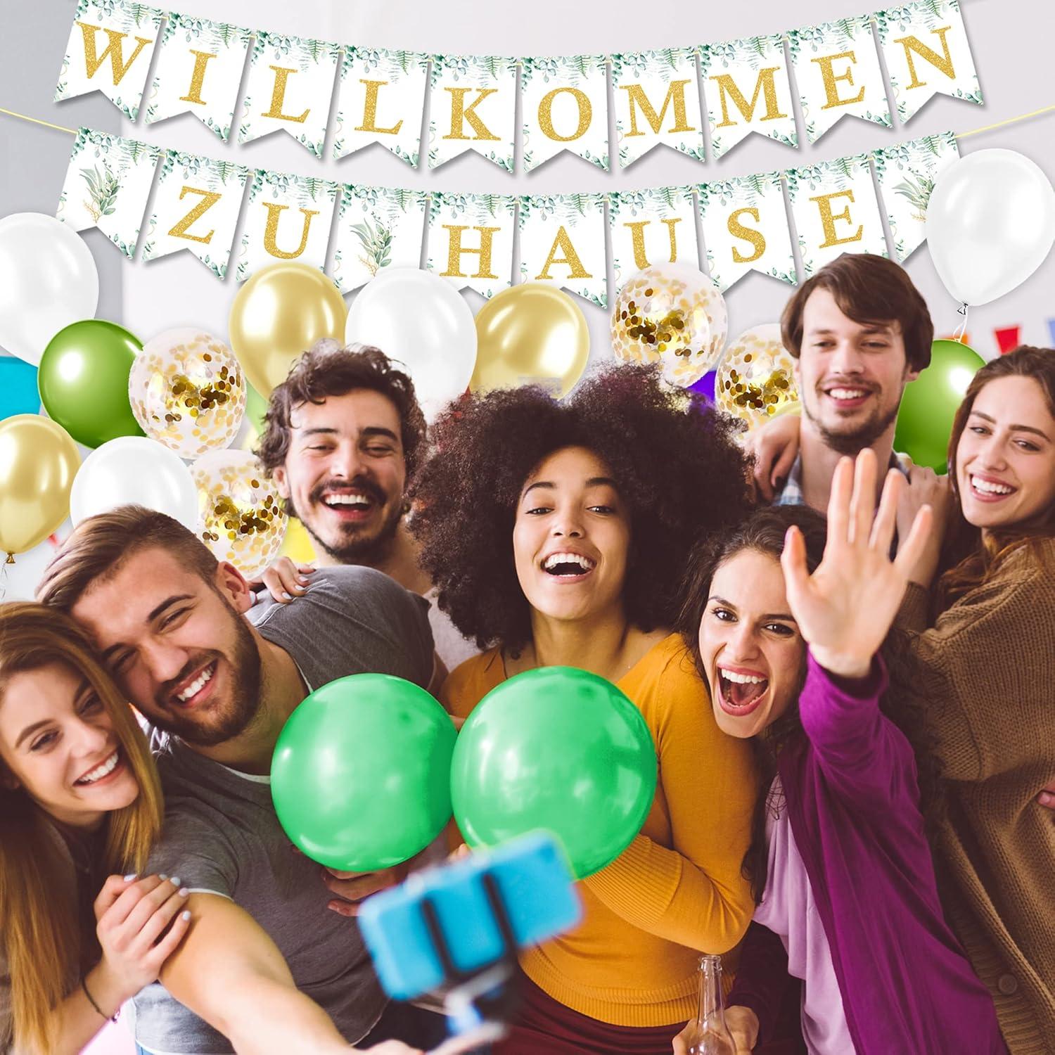 Willkommen Zuhause Baby Girlande Luftballons Tortendeko Eukalyptus Grün