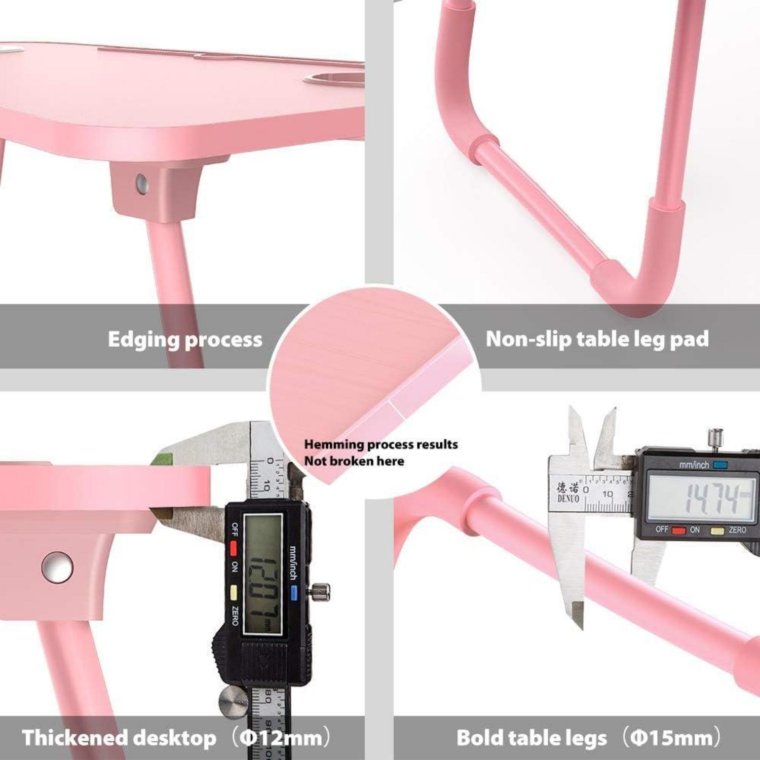 Tragbarer Laptoptisch Faltbarer Notebooktisch mit Tassenschlitz Pink