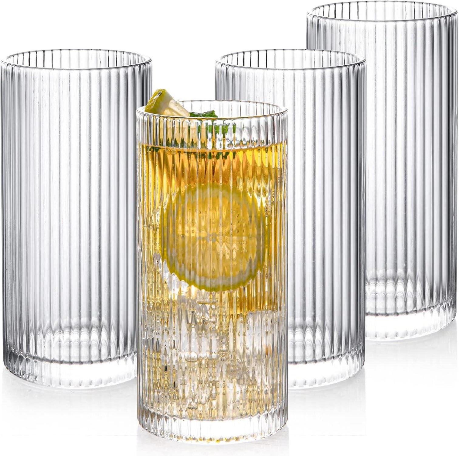 Premium Cocktailgläser Set 4er Origami-Stil 360ml Highball