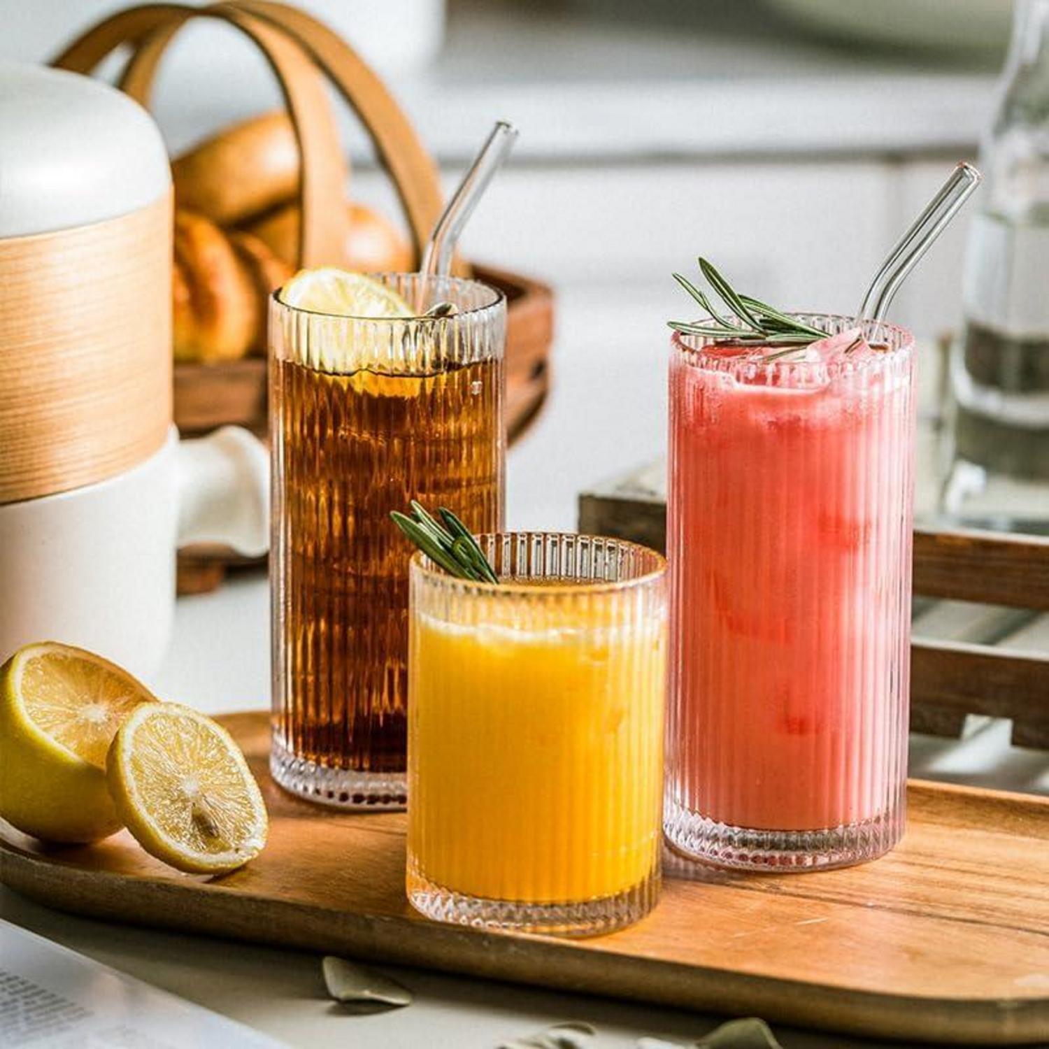 POLIDREAM Premium Trinkgläser Set 4er, 360ml Cocktailgläser Origami-Stil, geriffelte Gläser