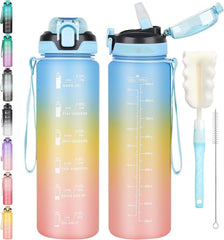 Sport Trinkflasche 1l mit Zeitmarkierung und Strohhalm