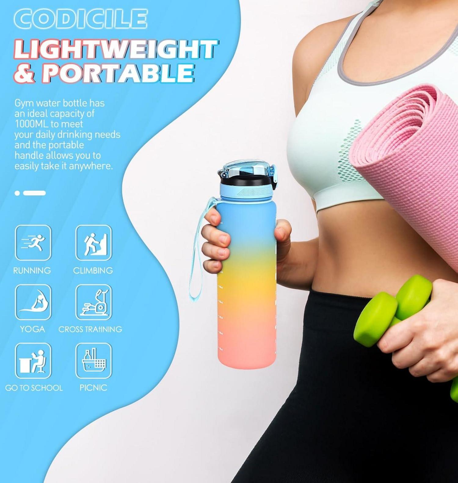 Trinkflasche 1l Strohhalm Auslaufsicher Zeitmarkierung Sport Bottle Brush
