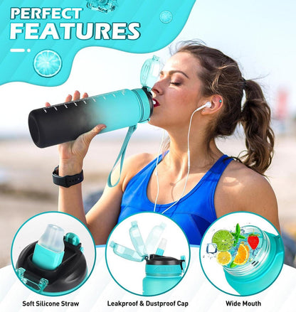 Sport Trinkflasche 1l mit Strohhalm und Zeitmarkierung